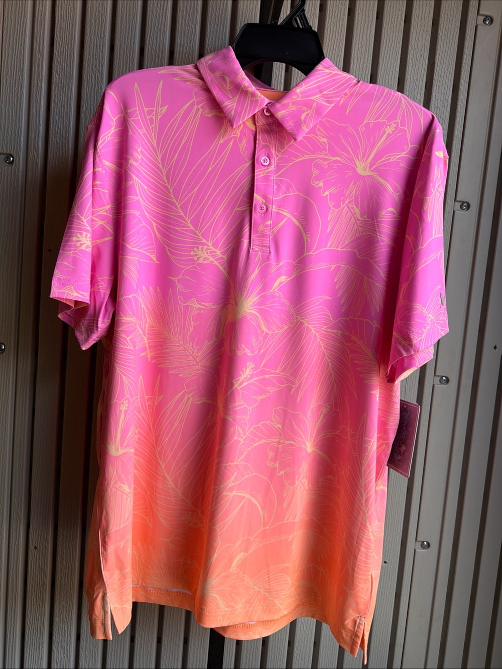 Men's Pink & Orange Gradient Floral Polo Shirt golf